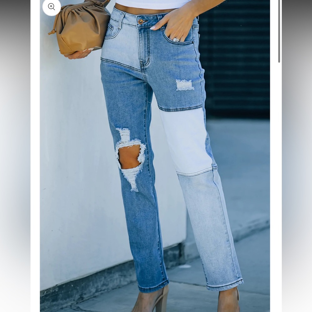 Distressed color block women’s capris